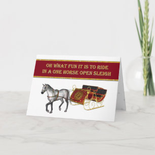 Christmas Dapple horse and gold sleigh  elegant Holiday Card