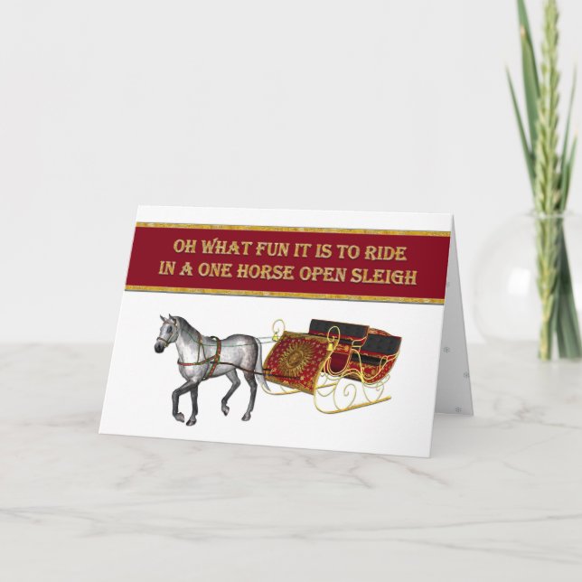 Christmas Dapple horse and gold sleigh  elegant Holiday Card (Front)