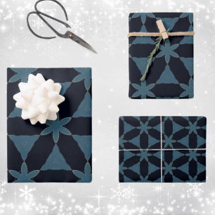 Christmas dark blue and gold geometric flower  wrapping paper sheet