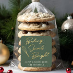 Christmas Dark Green and Gold Holiday Baking Gift Square Sticker<br><div class="desc">Custom-designed holiday baking gift stickers and labels featuring "baking spirits bright" modern gold calligraphy design with personalised name.</div>