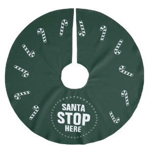 Christmas dark green candy cane Santa Stop Here Brushed Polyester Tree Skirt