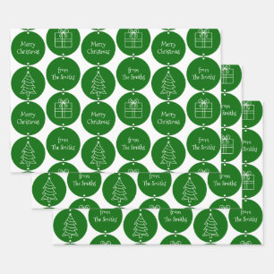 Christmas Dark Green Circles Custom Family Name Wrapping Paper Sheet