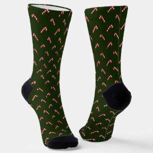 Christmas dark green red cute candy cane elegant socks