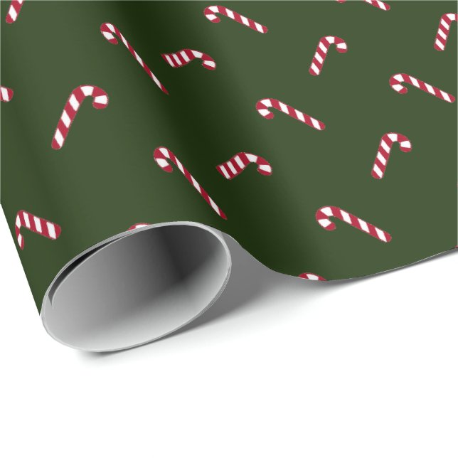 Christmas dark green red cute candy cane elegant  wrapping paper (Roll Corner)