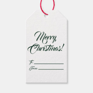 Christmas dark green white blank script elegant gift tags