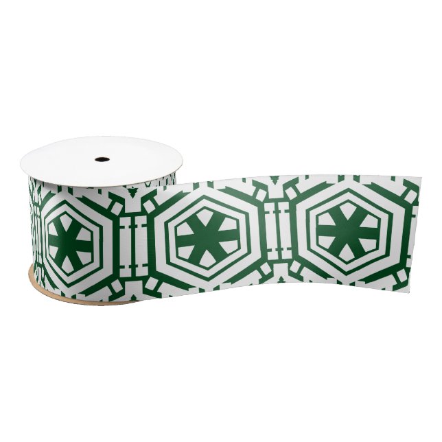 Christmas dark green white snowflakes snow stars satin ribbon (Spool)