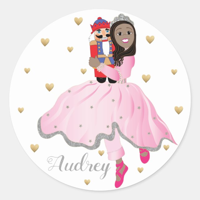 Christmas Dark Haired Ballerina Clara Classic Round Sticker (Front)