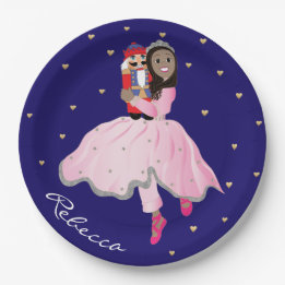 Christmas Dark Haired Ballerina Clara Paper Plate