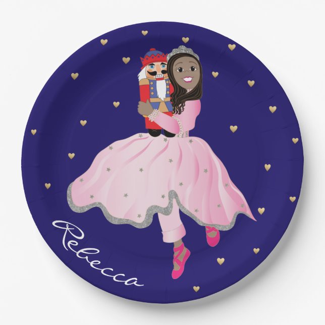 Christmas Dark Haired Ballerina Clara Paper Plate (Front)