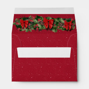 Christmas Dark Red Starry Night Sparkles Holly Envelope