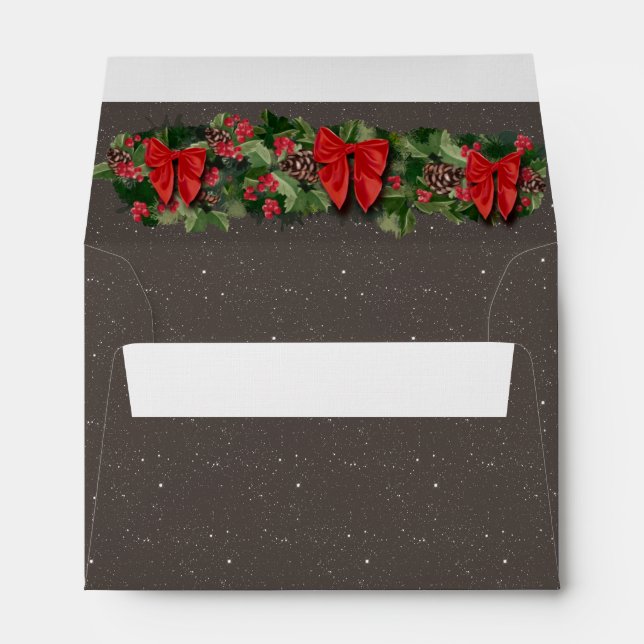 Christmas Dark Silver Starry Night Sparkles Holly Envelope (Back (Bottom))