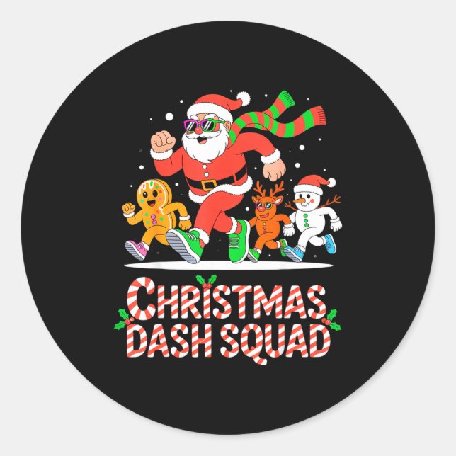 Christmas Dash Squad Running Runner Marathon Team  Classic Round Sticker (Front)
