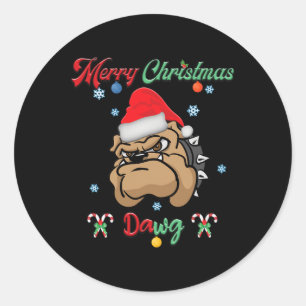 Christmas Dawg Bulldog Santa Hat Xmas Winter Snowf Classic Round Sticker