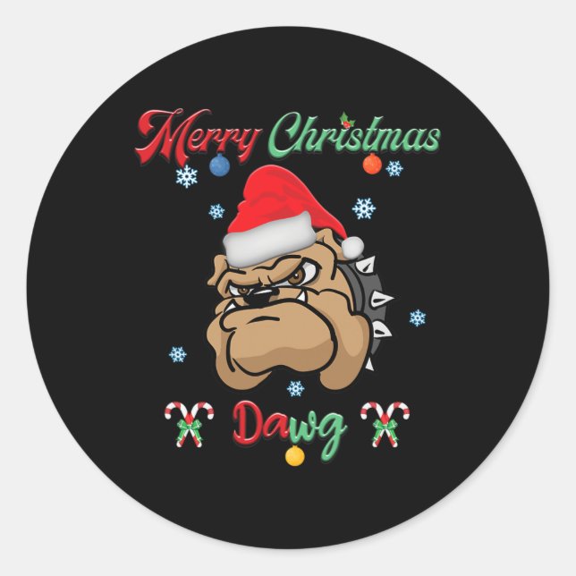Christmas Dawg Bulldog Santa Hat Xmas Winter Snowf Classic Round Sticker (Front)