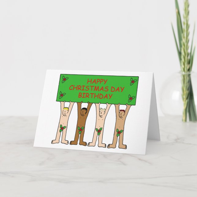 Christmas Day Birthday Humor Cartoon Men Holiday Card (Front)