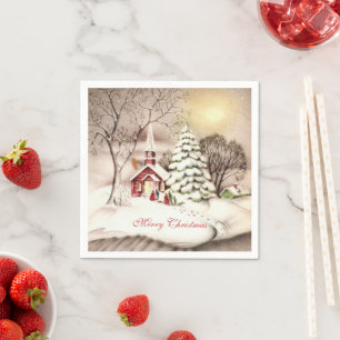 Christmas Day Vintage Victorian Country Church Napkin