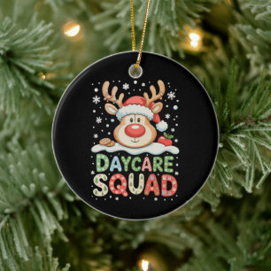 Christmas Daycare Reindeer Santa Hat Squad Xmas Ceramic Tree Decoration