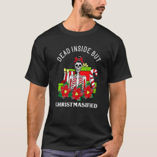 Christmas Dead Inside Skeleton Messy Bun T-Shirt
