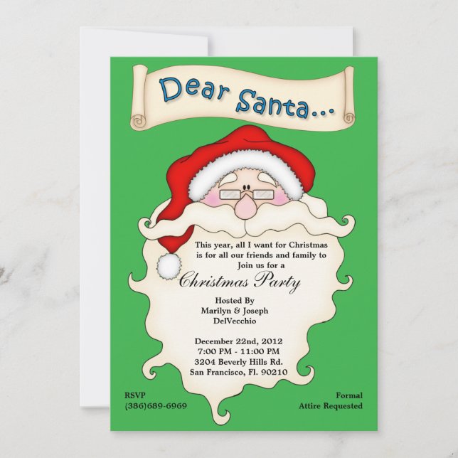 Christmas Dear Santa Wish List Invite Holiday (Front)