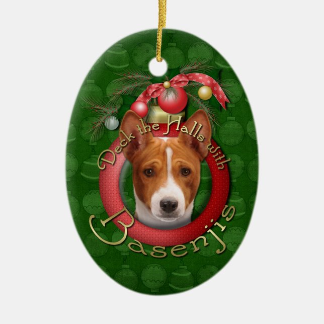 Christmas - Deck the Halls - Basenjis Ceramic Tree Decoration (Front)