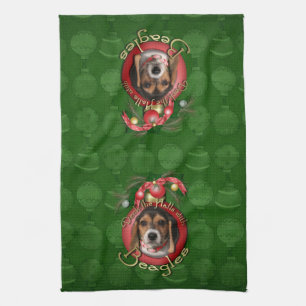 Christmas - Deck the Halls - Beagles Tea Towel