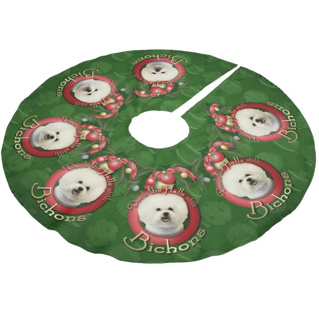 Christmas - Deck the Halls - Bichons Brushed Polyester Tree Skirt (Angled)