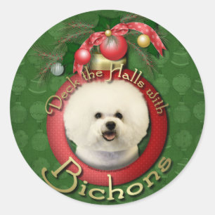 Christmas - Deck the Halls - Bichons Classic Round Sticker