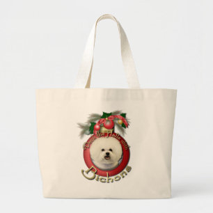 Christmas - Deck the Halls - Bichons Large Tote Bag