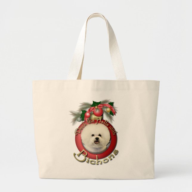 Christmas - Deck the Halls - Bichons Large Tote Bag (Front)