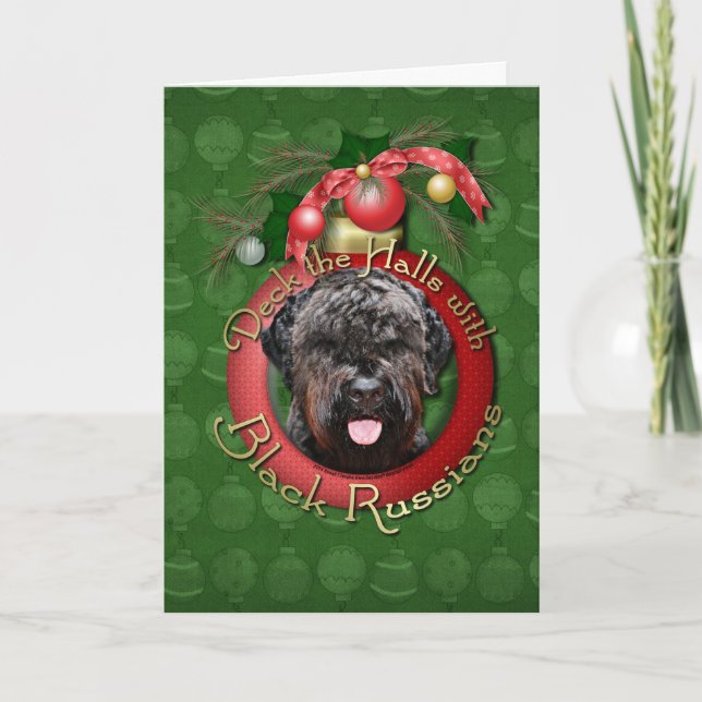 Christmas - Deck the Halls - Black Russian Terrier Holiday Card (Front)