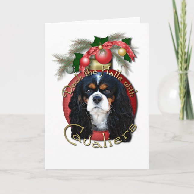 Christmas - Deck the Halls - Cavaliers - Tri-Colou Holiday Card (Front)