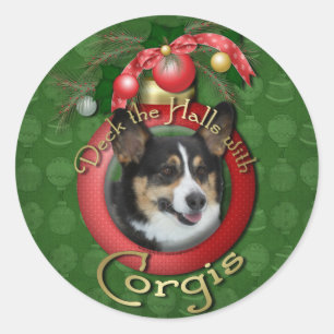 Christmas - Deck the Halls - Corgis Classic Round Sticker