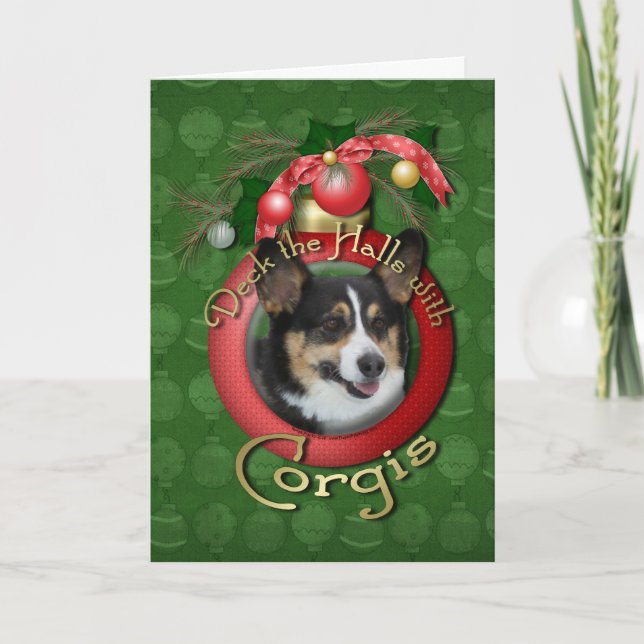 Christmas - Deck the Halls - Corgis Holiday Card (Front)