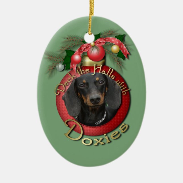 Christmas - Deck the Halls - Doxies - Winston Ceramic Tree Decoration (Front)