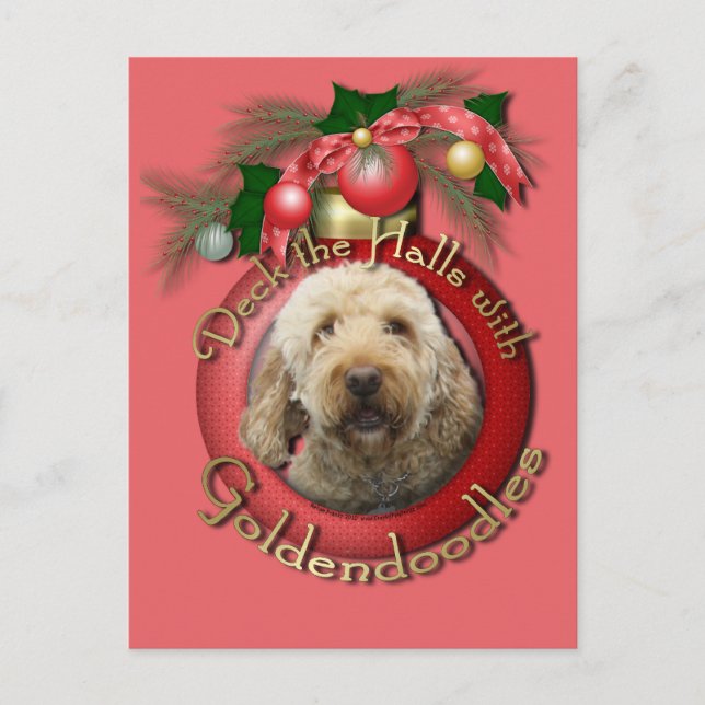 Christmas - Deck the Halls - Goldendoodles Holiday Postcard (Front)