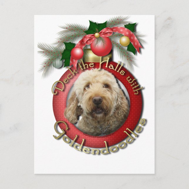 Christmas - Deck the Halls - Goldendoodles Holiday Postcard (Front)