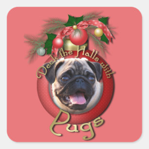 Christmas - Deck the Halls - Pugs Square Sticker