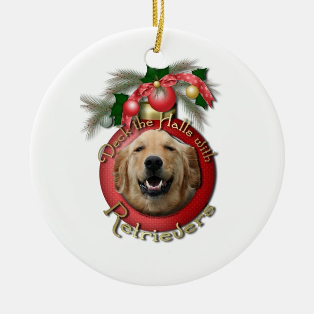 Christmas - Deck the Halls - Retrievers - Mickey Ceramic Tree Decoration (Front)