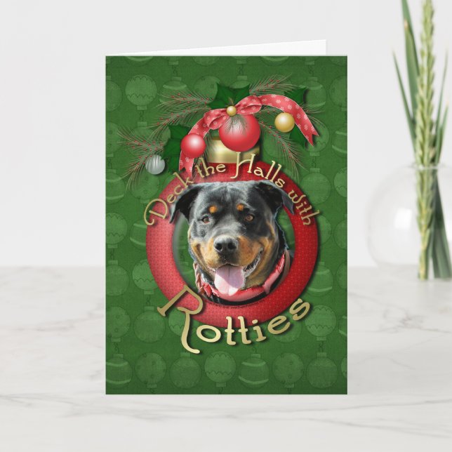 Christmas - Deck the Halls - Rotties - SambaParTi Holiday Card (Front)