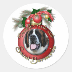 Christmas - Deck the Halls - Saint Bernards - Mae Classic Round Sticker