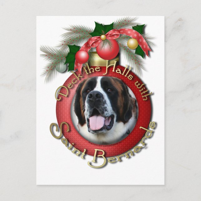 Christmas - Deck the Halls - Saint Bernards - Mae Holiday Postcard (Front)