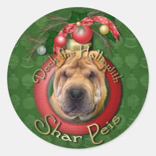 Christmas - Deck the Halls - Shar Peis Classic Round Sticker