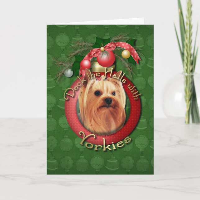 Christmas - Deck the Halls - Yorkies Holiday Card (Front)
