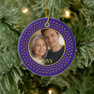 Christmas Deco Wreath Circle - Stars 4 Gold Ceramic Tree Decoration
