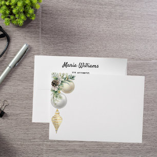 Christmas decor baubles return address envelope