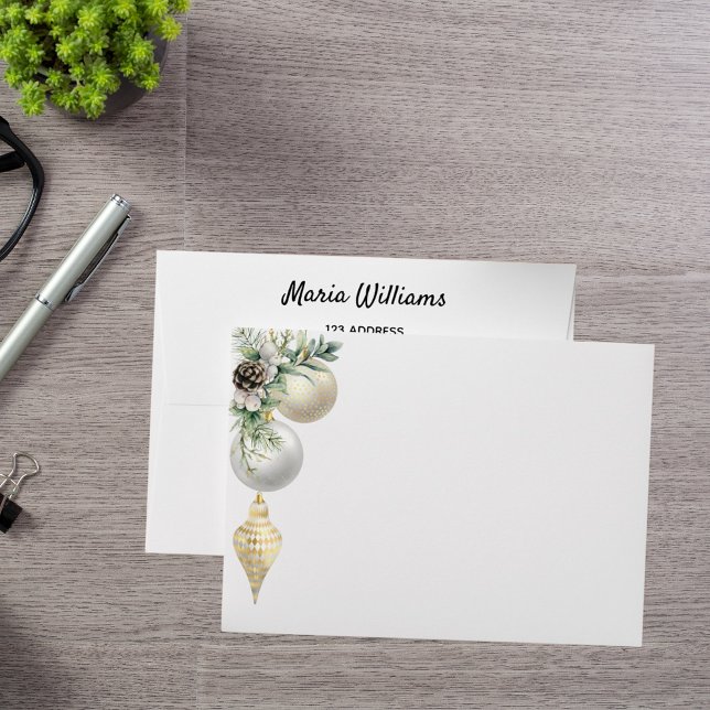 Christmas decor baubles return address envelope (Creator Uploaded)