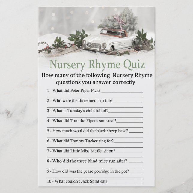 christmas decor car Nursery Rhyme Quiz baby shower (Front)