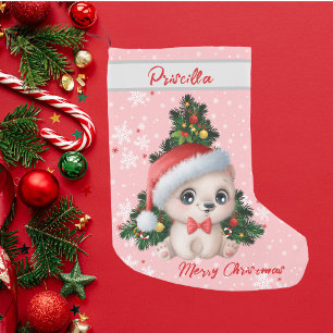 Christmas Decor Cute Cat Classic Pink Small Christmas Stocking