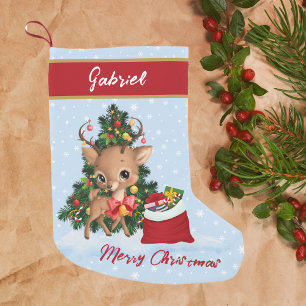 Christmas Decor Cute Reindeer Classic  Small Christmas Stocking
