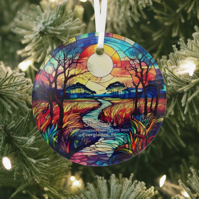 Christmas Decor Everglades Park Florida Adventure Glass Tree Decoration (Insitu)